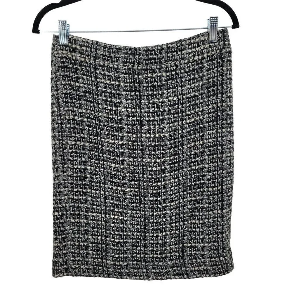 J. Crew Wool Tweed The Pencil Skirt‎ 0 Gray Black Twee Plaid Academia Career